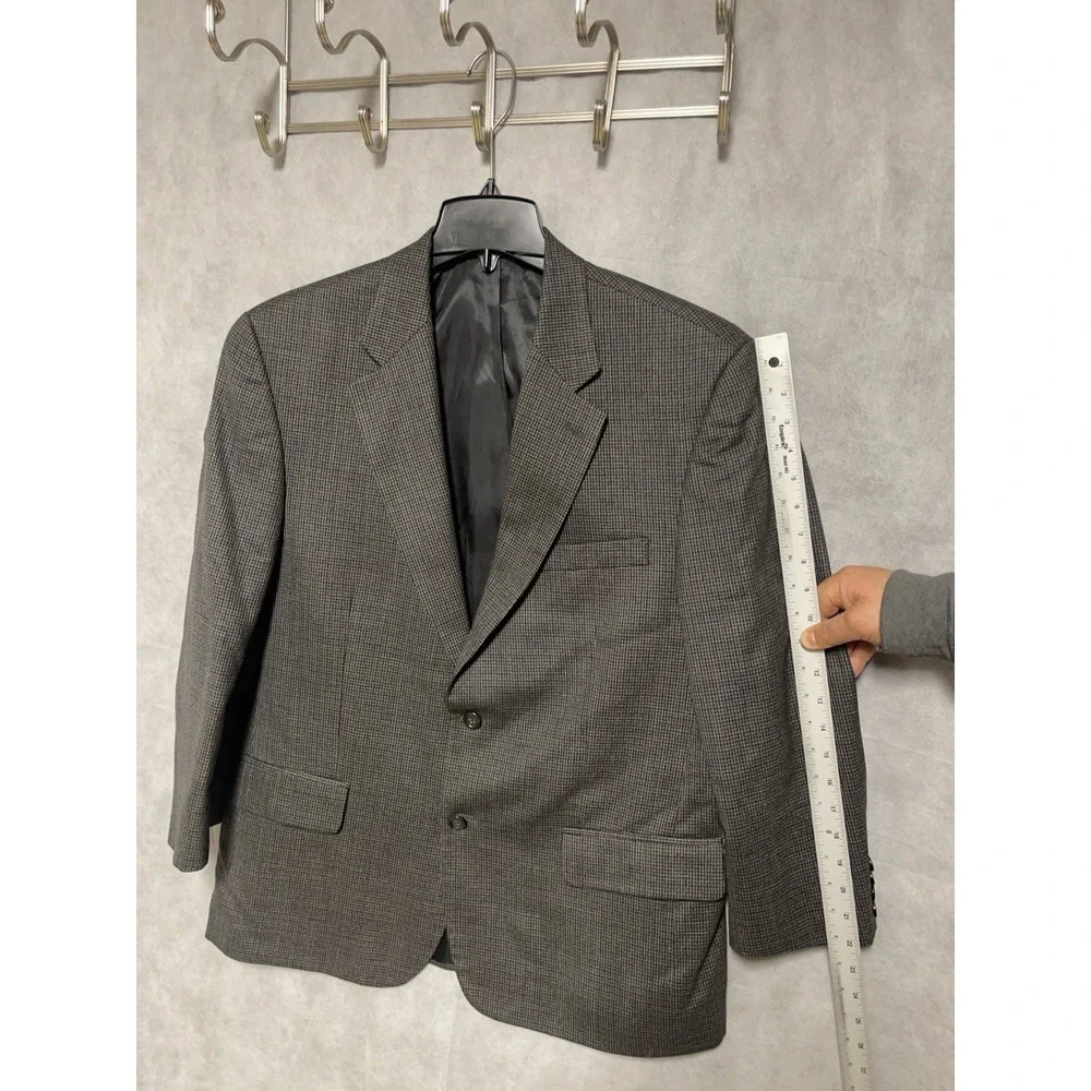 Chaps Blazer Men 42S Gray Beige Houndstooth Wool Flannel Ralph‎ Lauren Coat Luxe